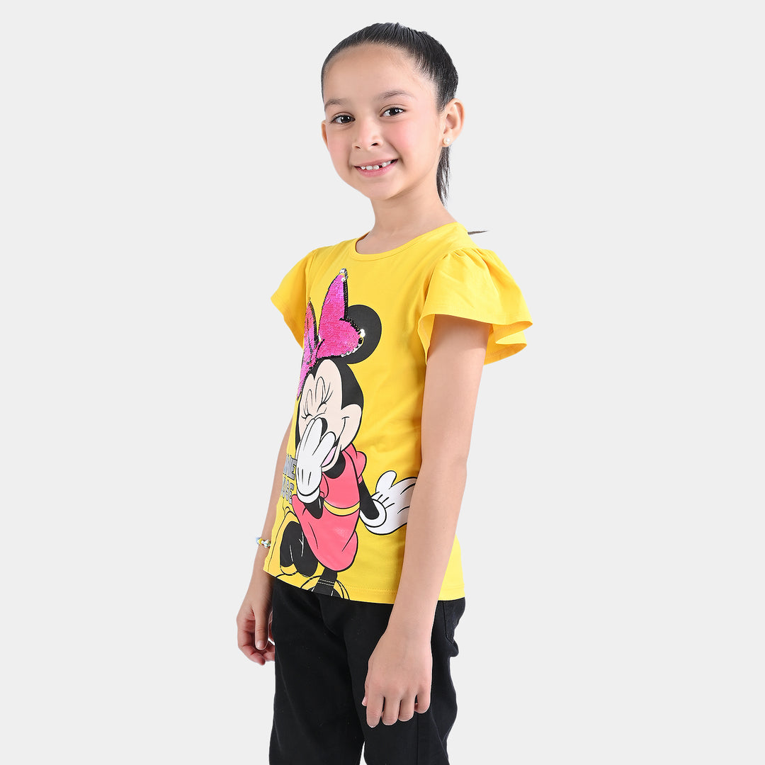 Girls Lycra Jersey T-Shirt Character-Yellow