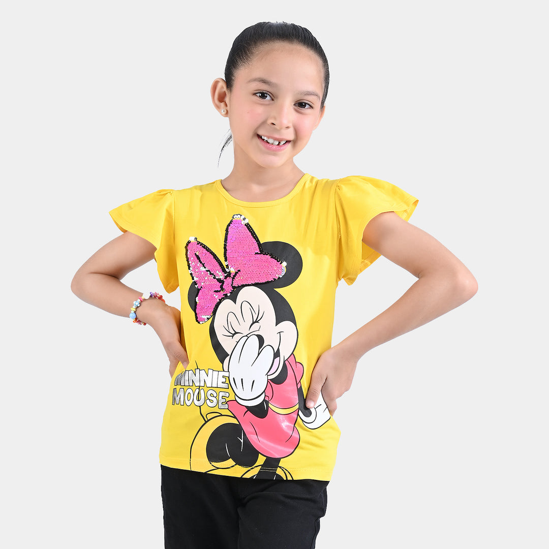 Girls Lycra Jersey T-Shirt Character-Yellow