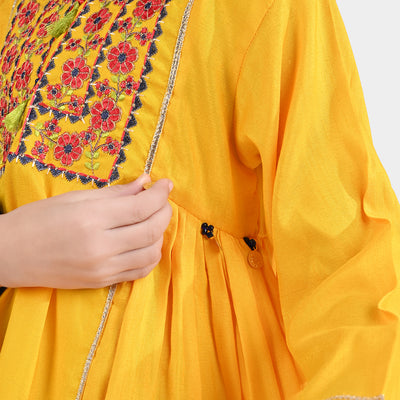 Girls Raw Silk 3PCs Suit Chunri-Yellow