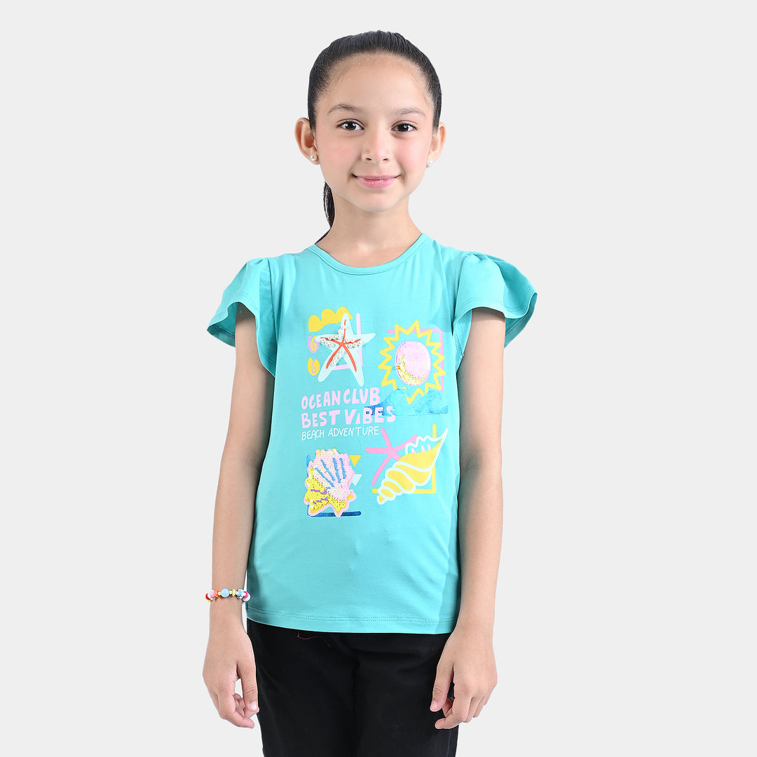 Girls Lycra Jersey T-Shirt Best Vibes- Sea Green