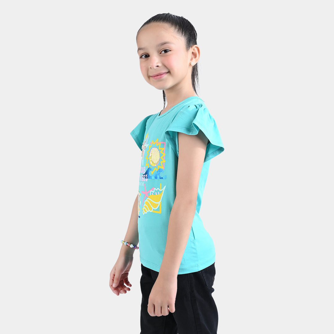 Girls Lycra Jersey T-Shirt Best Vibes- Sea Green