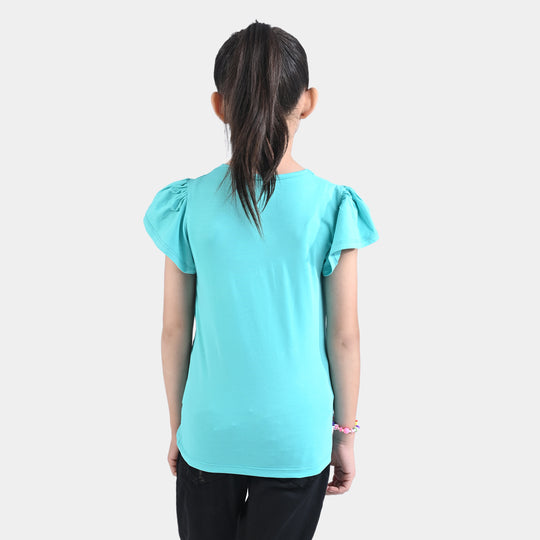 Girls Lycra Jersey T-Shirt Best Vibes- Sea Green