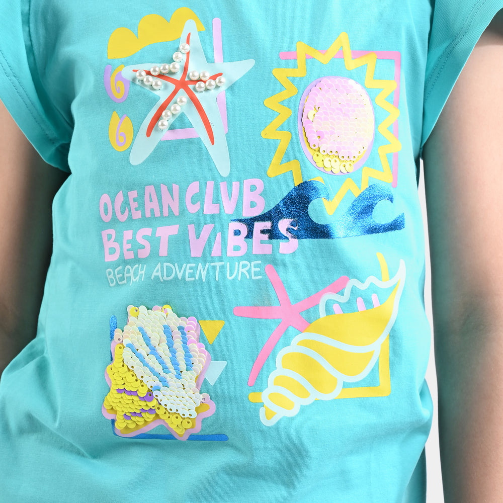 Girls Lycra Jersey T-Shirt Best Vibes- Sea Green