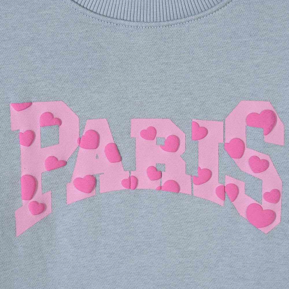 Girls Fleece SweatShirt Paris-Blue.Fog