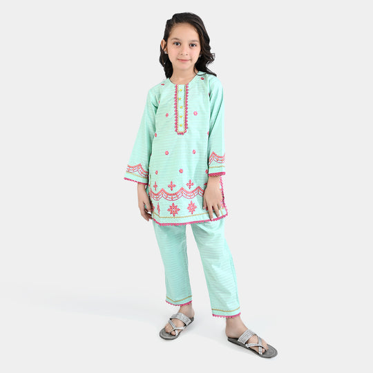 Girls Jacquard EMB 2PCs Suit-Mint Green