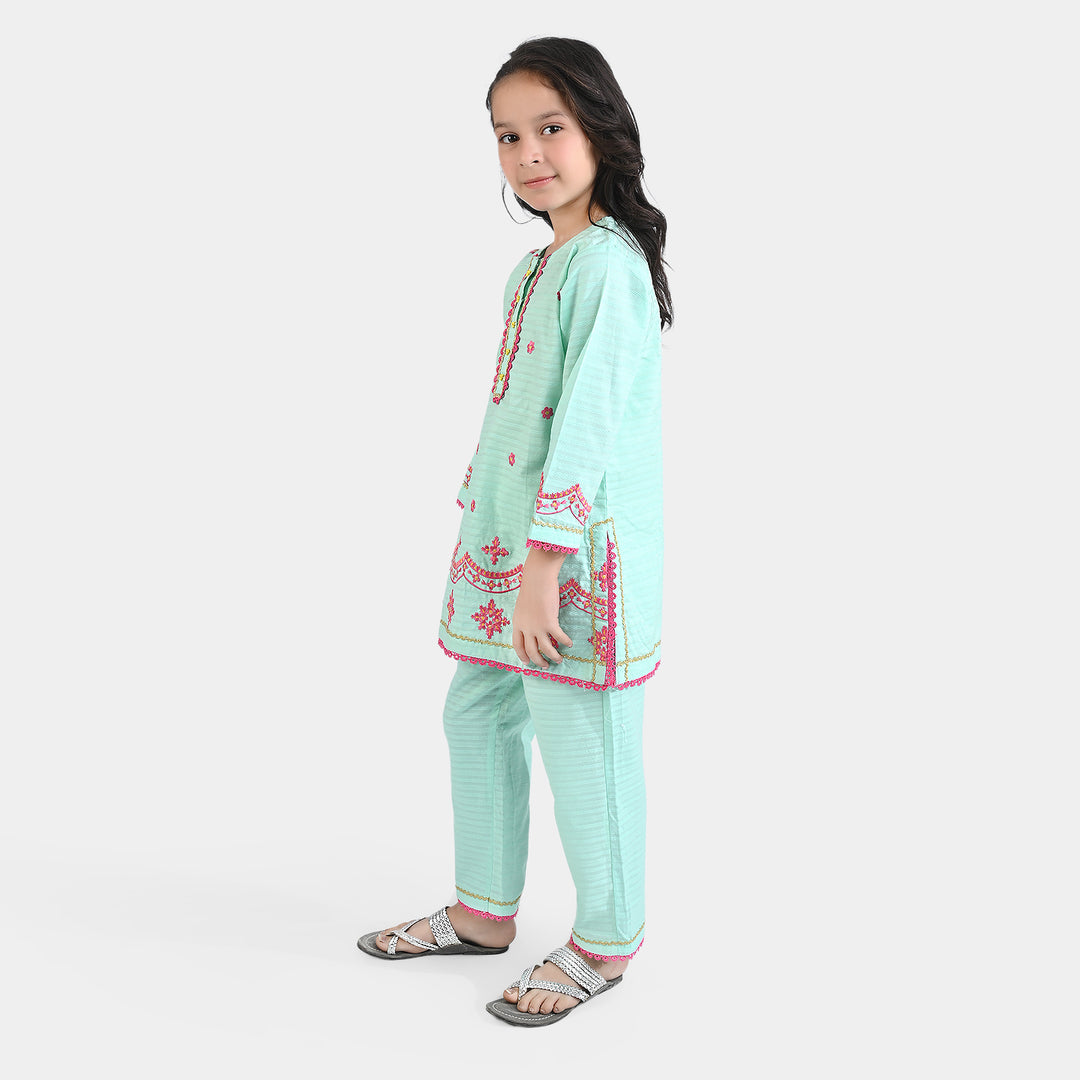 Girls Jacquard EMB 2PCs Suit-Mint Green