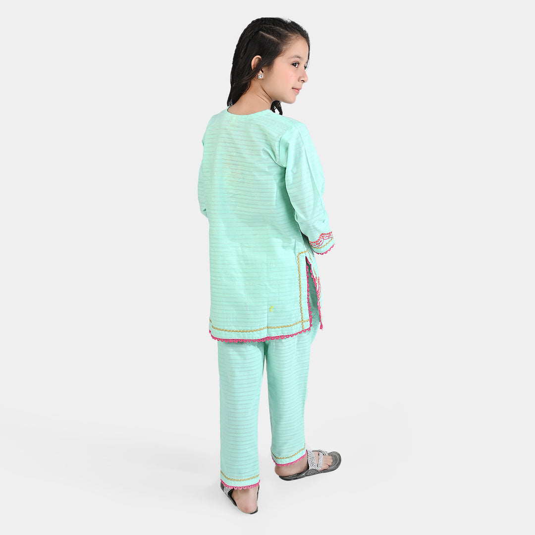 Girls Jacquard EMB 2PCs Suit-Mint Green