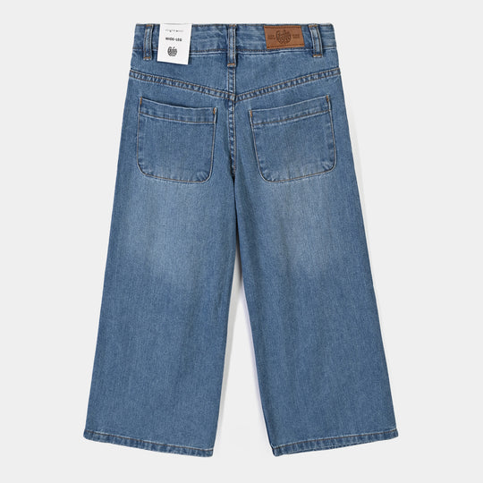 Girls Denim rigid Pant Basic-Mid Blue