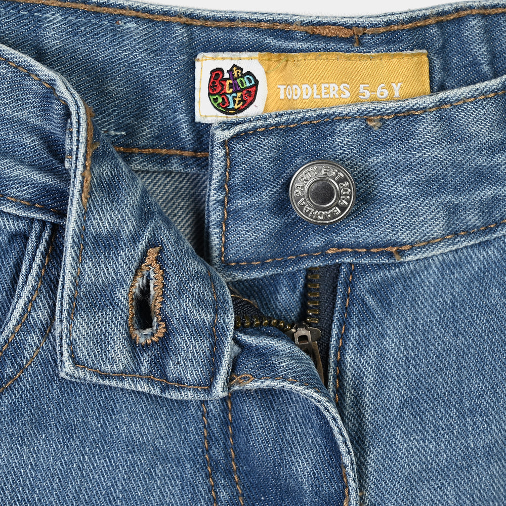 Girls Denim rigid Pant Basic-Mid Blue