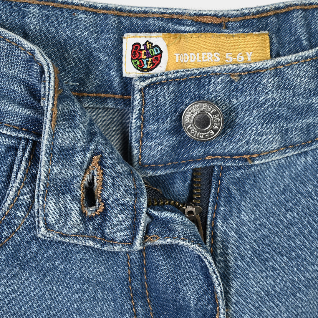 Girls Denim rigid Pant Basic-Mid Blue