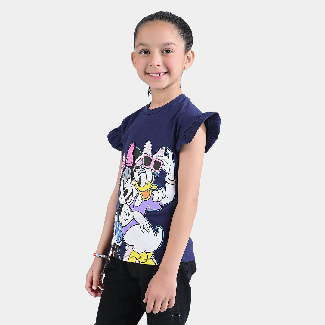 Girls Lycra Jersey T-Shirt Characters-NAVY