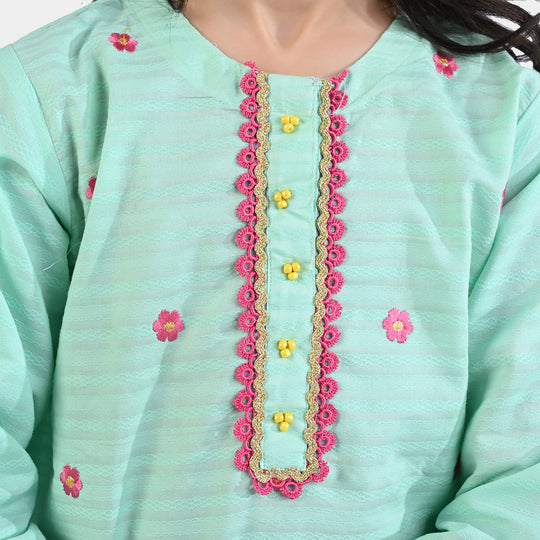 Girls Jacquard EMB 2PCs Suit-Mint Green