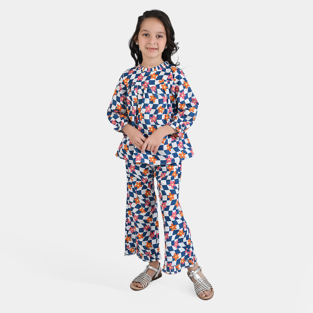 Girls Cotton Poplin Co-ord Set -Blue