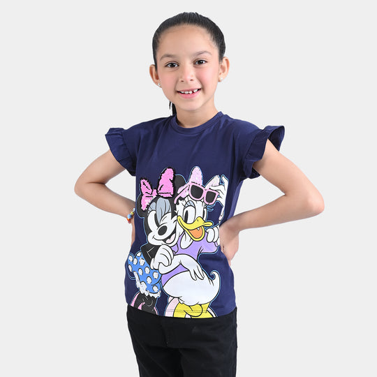 Girls Lycra Jersey T-Shirt Characters-NAVY