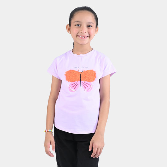 Girls Lycra Jersey T-Shirt Butterfly-Purple