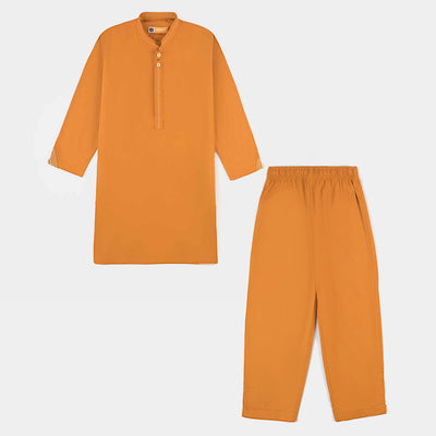 Boys Cotton Poplin Kurta & Shalwar Suit-Rust