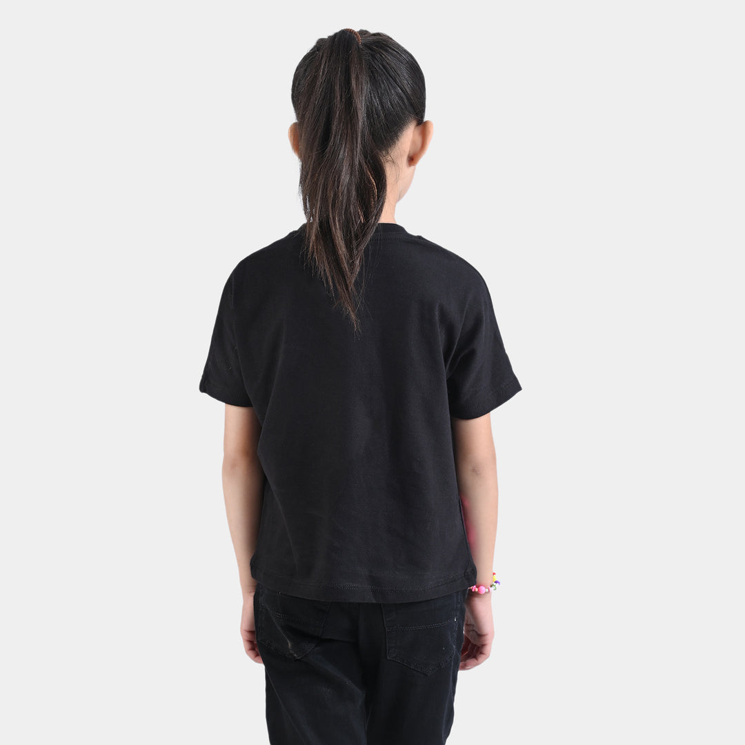 Girls Cotton Jersey T-Shirt H/S Hearts & Kindness-Jet Black