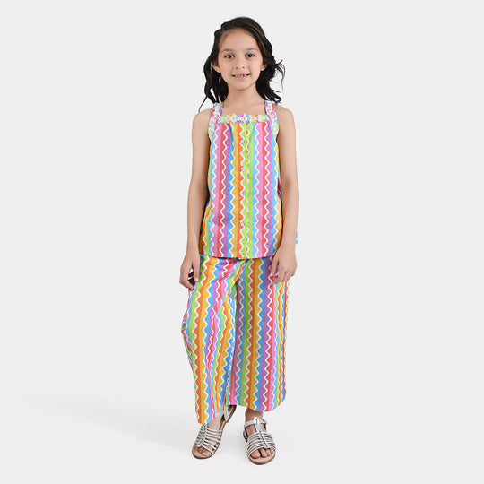 Girls Cotton Poplin Co-ord Zigzag Fusion-Multi