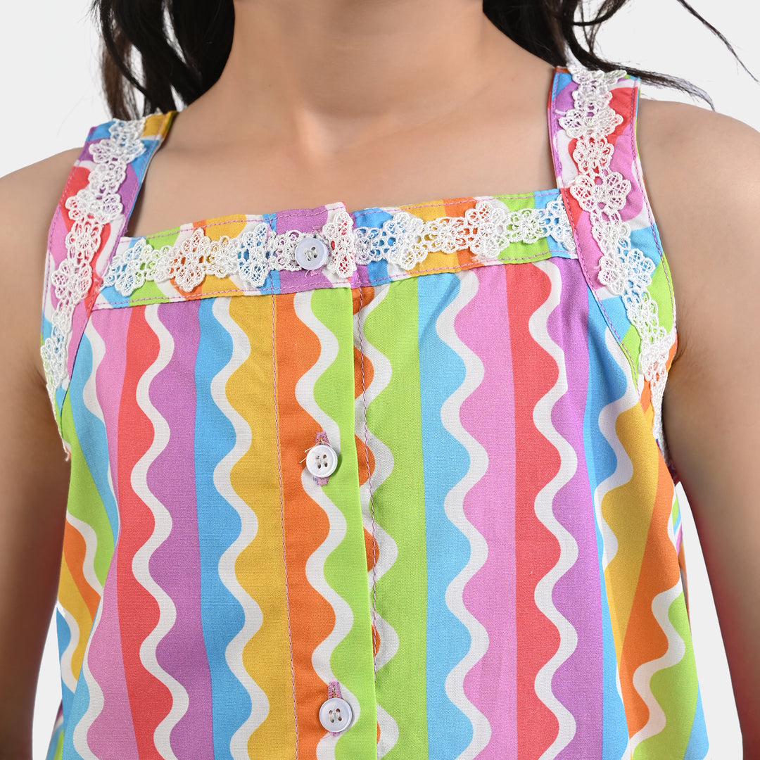 Girls Cotton Poplin Co-ord Zigzag Fusion-Multi