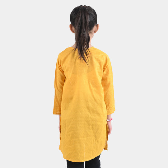 Girls Dobby EMB Kurti Magical Garden-Mustard