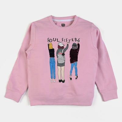 Girls Cotton Terry Sweatshirt Soul Sisters-Orchid Pink