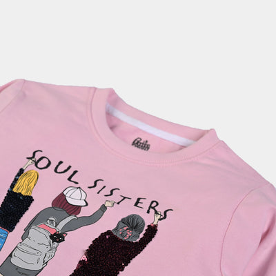 Girls Cotton Terry Sweatshirt Soul Sisters-Orchid Pink