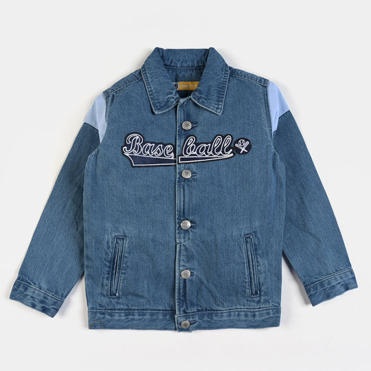 Boys Denim Rigid Jacket BaseBall-Mid Blue