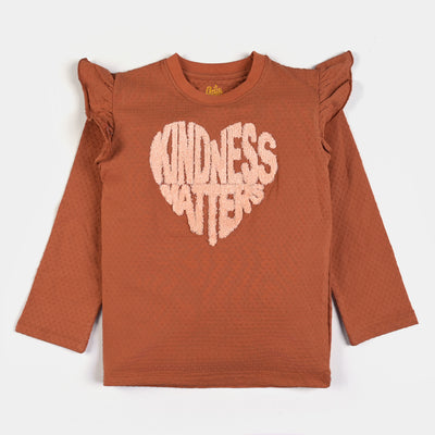 Girls Cotton Jersey T-Shirt F/S Kindness-Brown