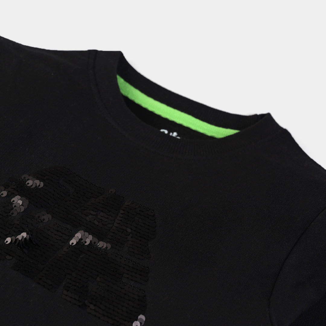 Boys Cotton Terry Sweatshirt Star -BLACK