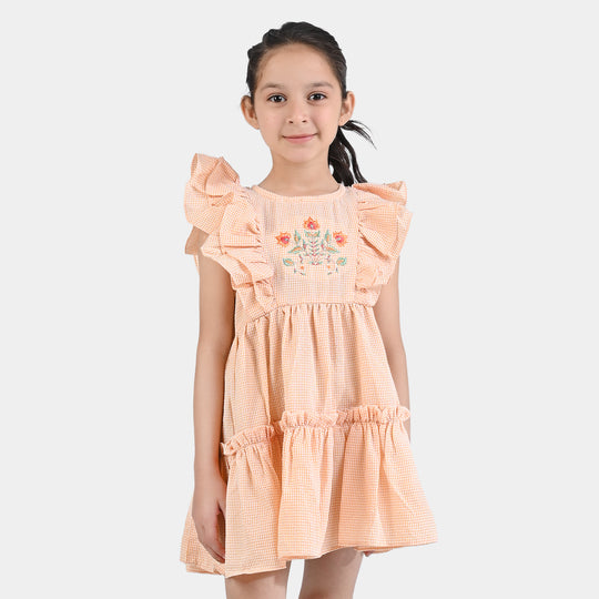 Girls Poly Cotton Embroidered Casual Frock