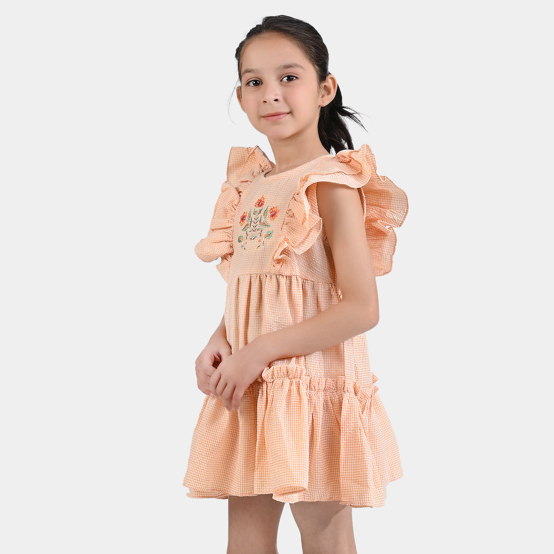 Girls Poly Cotton Embroidered Casual Frock