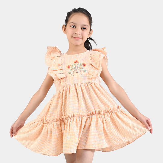 Girls Poly Cotton Embroidered Casual Frock