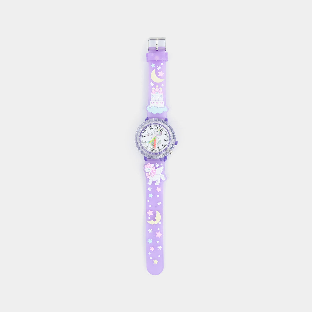 Girls Silicone Strap Analog Spinner Wristwatch