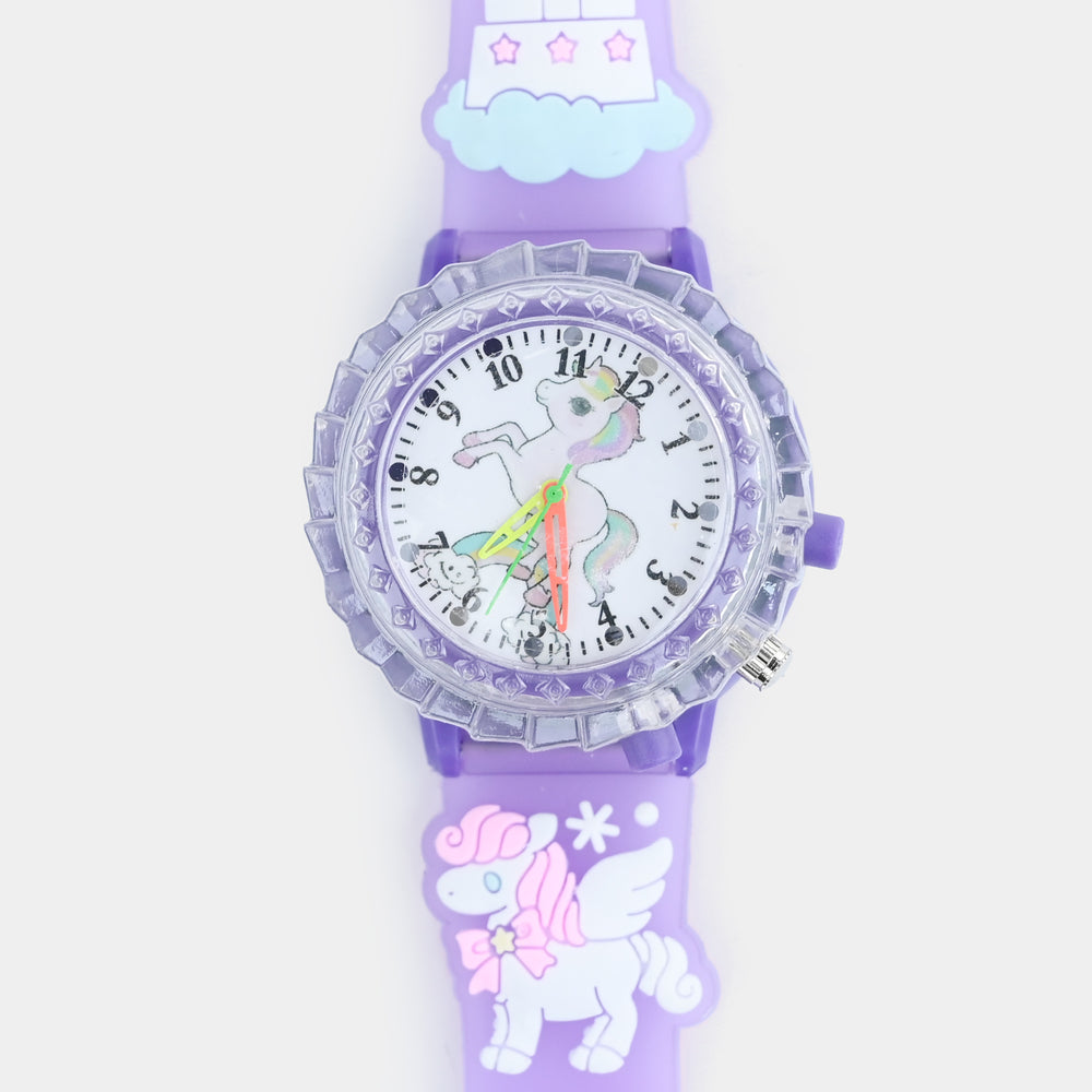 Girls Silicone Strap Analog Spinner Wristwatch