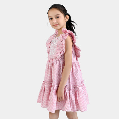 Girls PC EMB Casual Frock Daisy-Pink