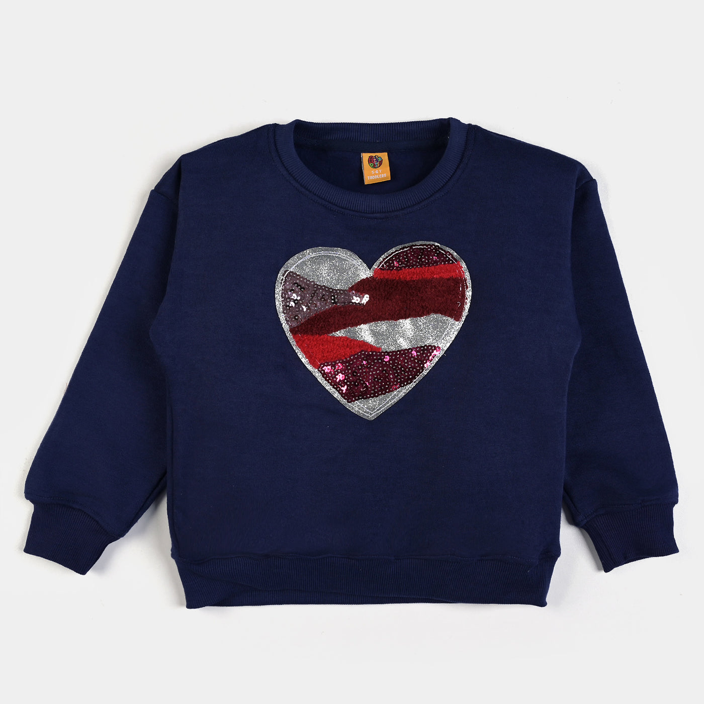 Girls Fleece Sweatshirt Hearts Foil-NAVY