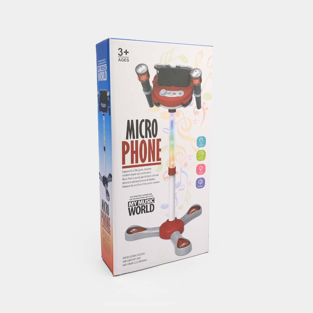 Kids Adjustable Musical Microphone Stand with Lights & Dual Mics