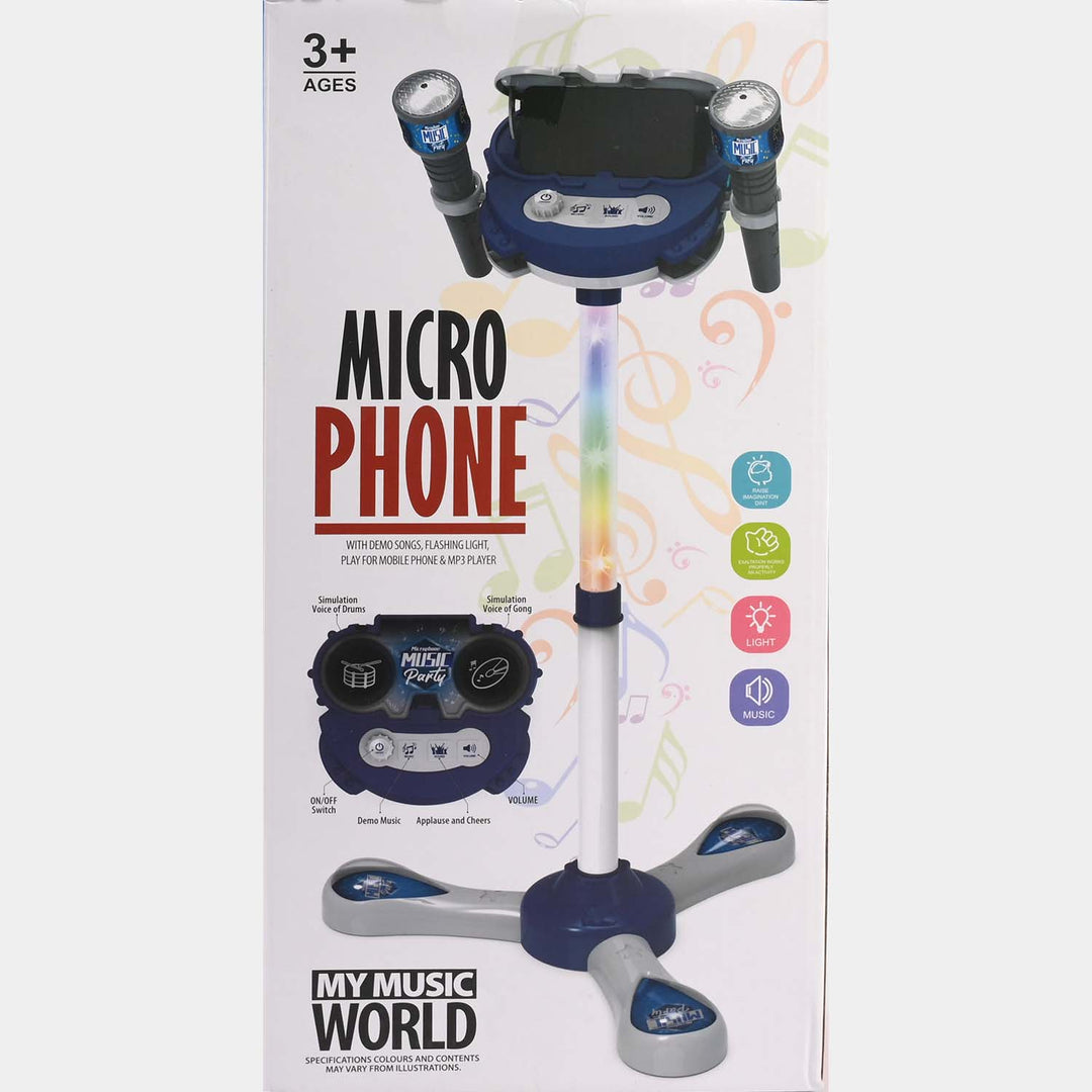 Kids Adjustable Musical Microphone Stand with Lights & Dual Mics