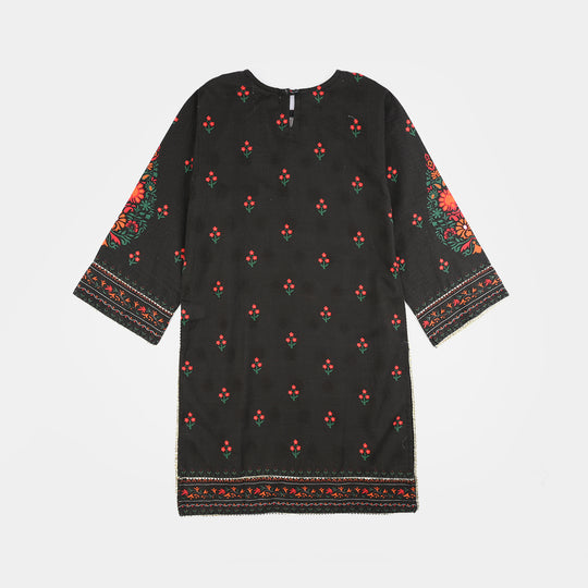 Teens Girls Cotton Slub printed Kurti Red Motif-BLACK