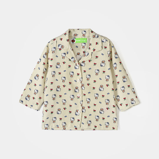 Infant Girls Linen Viscose Nightwear-Kitty-LT.Green