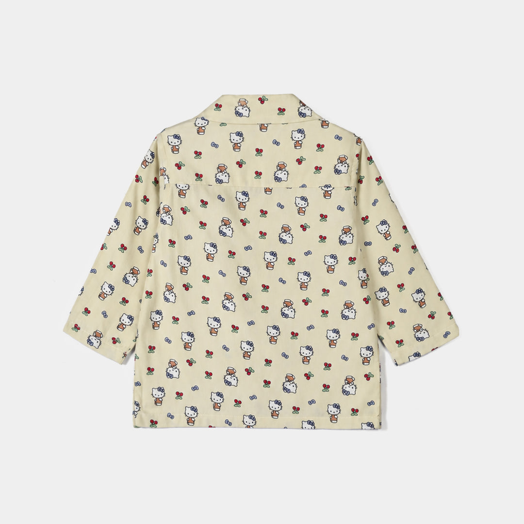 Infant Girls Linen Viscose Nightwear-Kitty-LT.Green