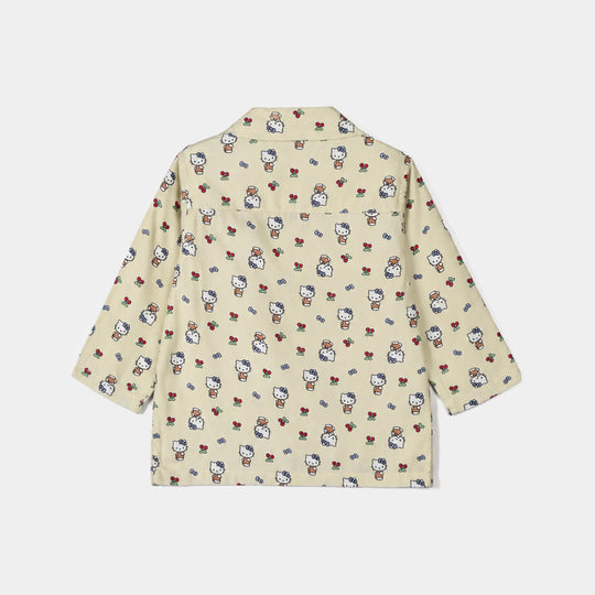 Infant Girls Linen Viscose Nightwear-Kitty-LT.Green