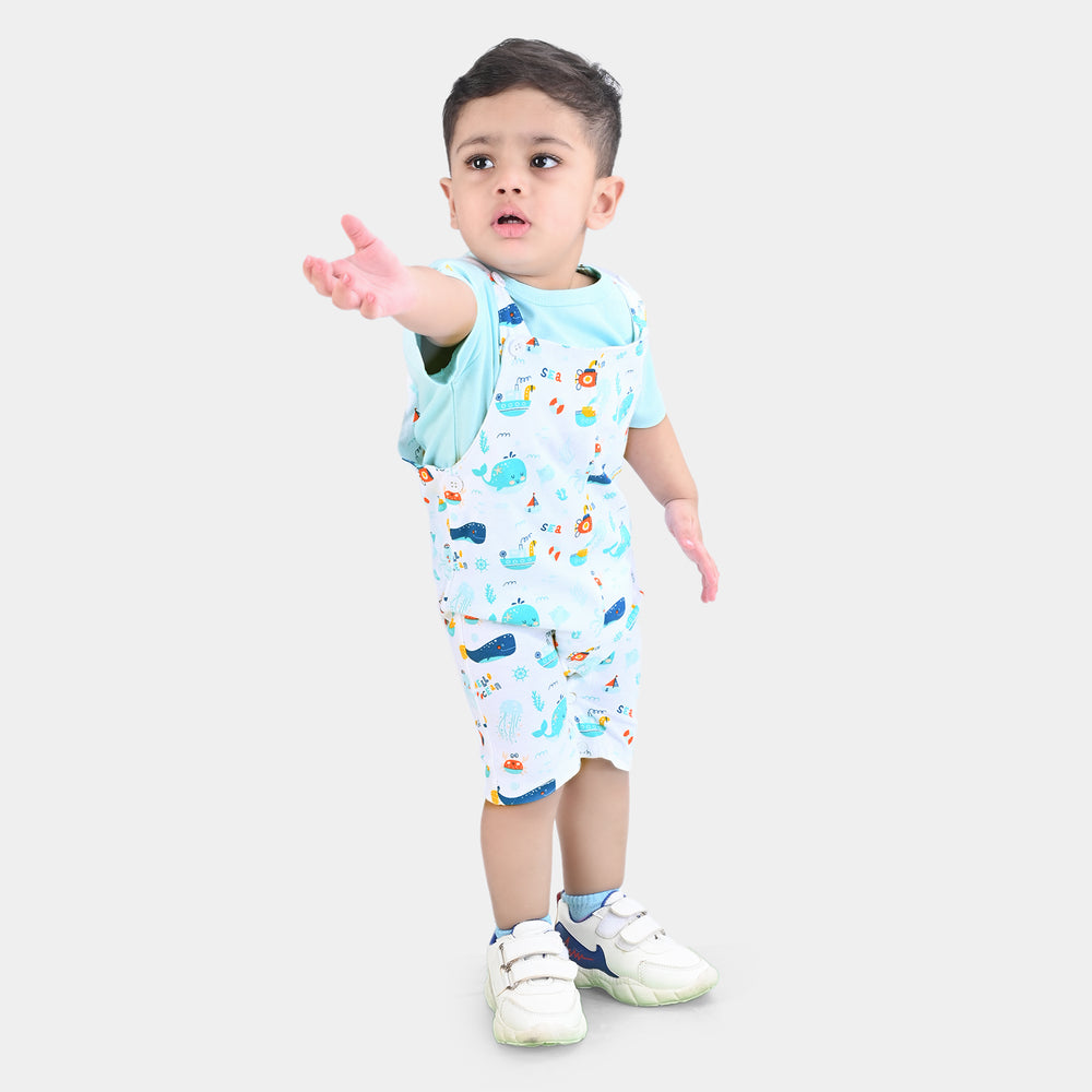 Infant Boys Cotton Poplin 2 Piece Set (T-Shirt/Overall)-mIX