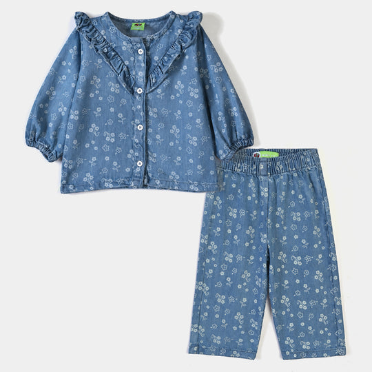 Infant Girls Tensile Denim (Light Denim) 2 Pc Suit-Petal Bloom