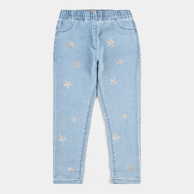 Girls Denim Stretch Jeggings Stars-Ice Blue