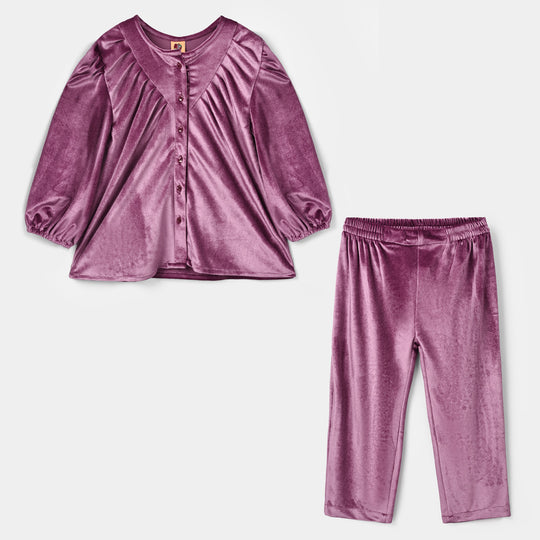 Girls Velvet Co-Ord Set Raspberry-Plum
