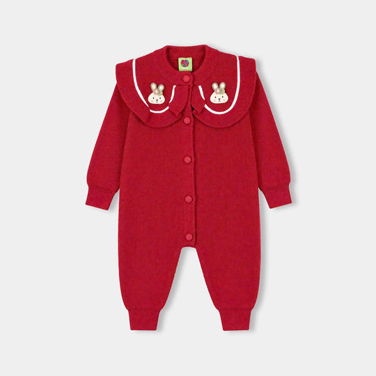 Infant Girls Acrylic Romper-Scarlet Bunny-Red