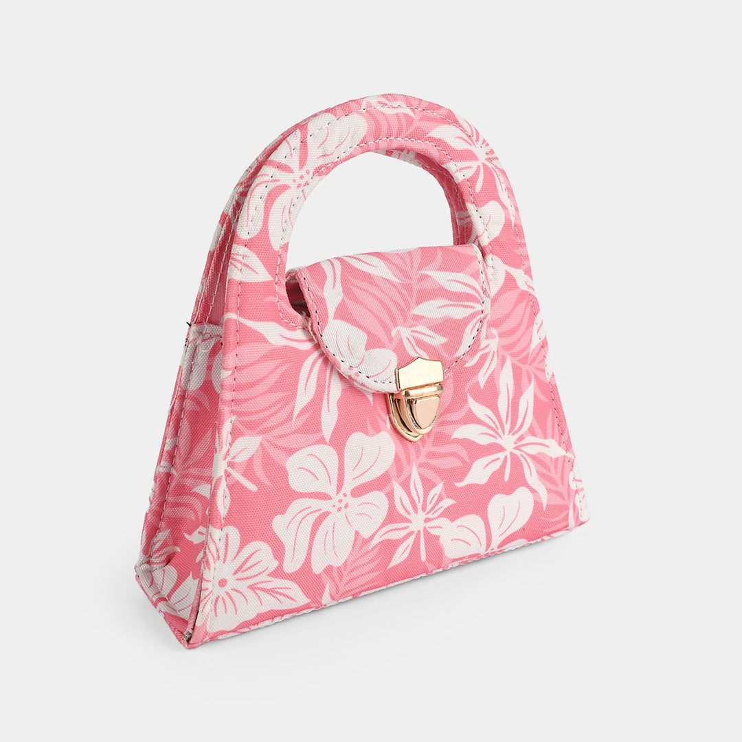 Kid's Fashion Hand Bag (Floral) - Pink & White