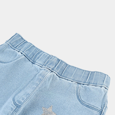 Girls Denim Stretch Jeggings Stars-Ice Blue