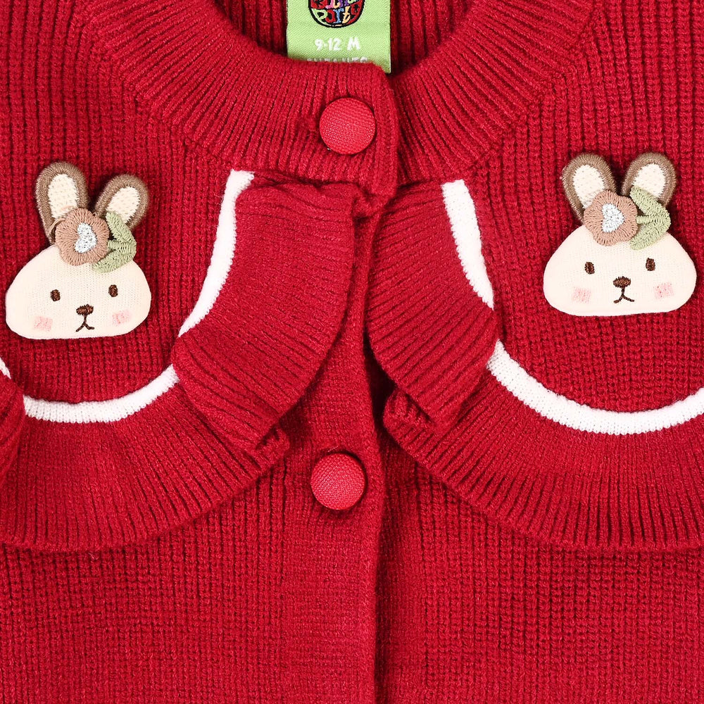Infant Girls Acrylic Romper-Scarlet Bunny-Red
